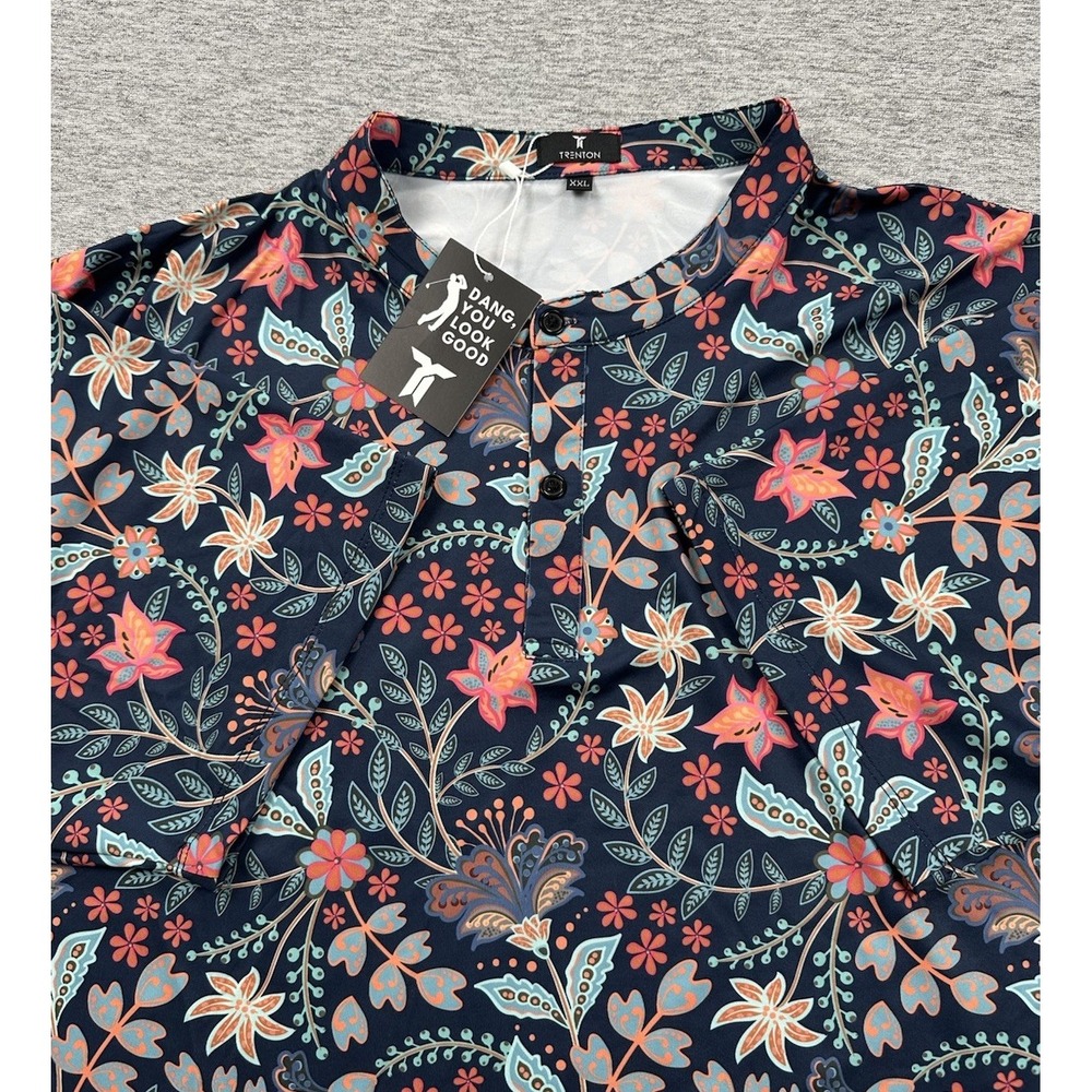 Trenton Polo Shirt Mens 2XL Bloom Floral Golf Band Collar Stretch Sports NEW